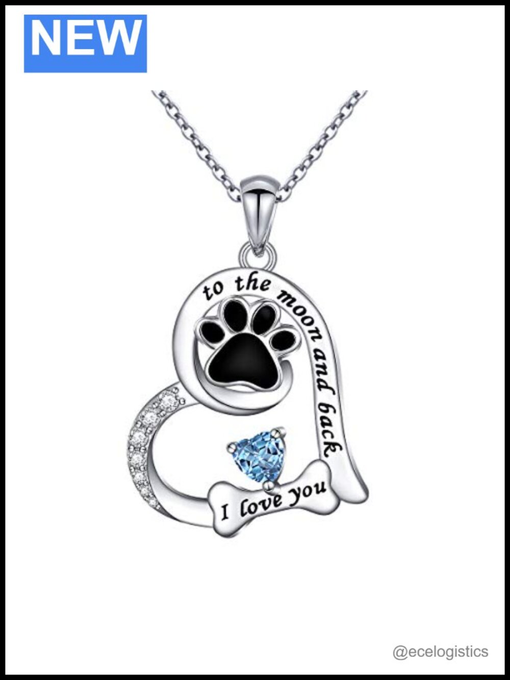 S925 Sterling Silver Paw Print Heart Pendant Necklace 18in Gift for Women
